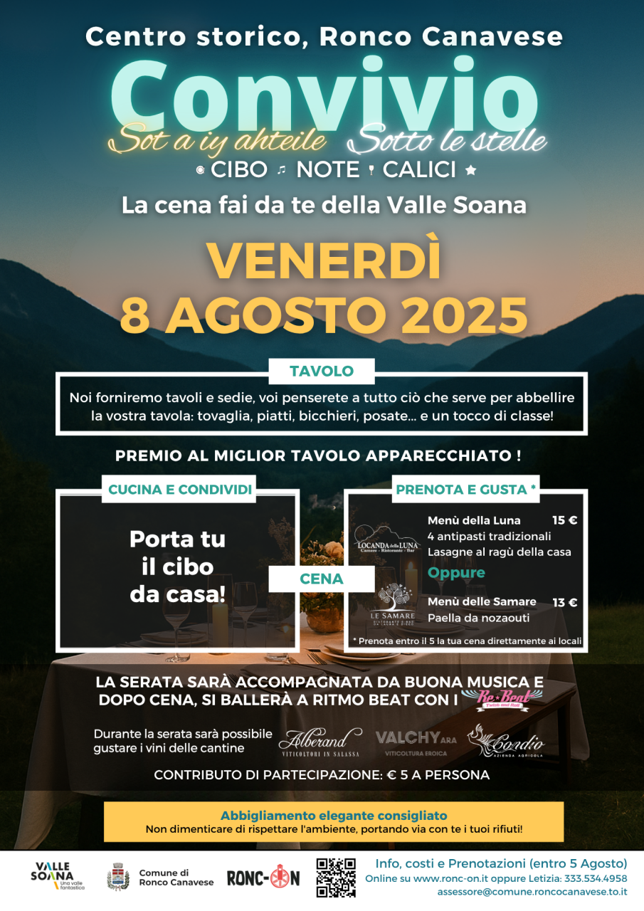 Convivio sotto le stelle – Cena fai da te nel centro storico di Ronco Canavese